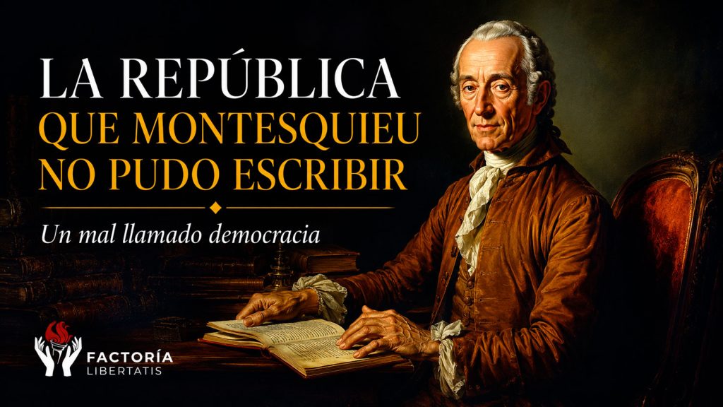 Representación de Montesquieu, la separación de poderes y el debate sobre las instituciones republicanas, los contrapesos y el gobierno mixto como fundamento de la libertad política.